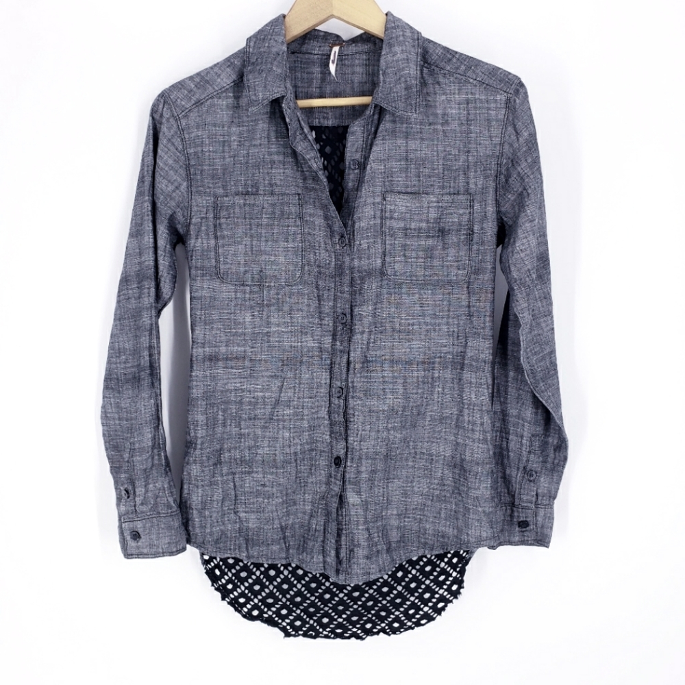 Free People Gray Button-Down Shirt